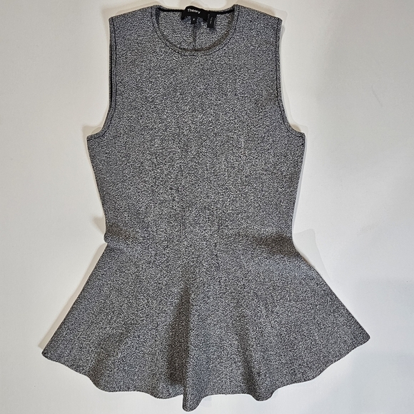 Theory Sleeveless Fit & Flare Top Small Petite Grey Peplum‎ Heavyweight Stretchy - Picture 1 of 6
